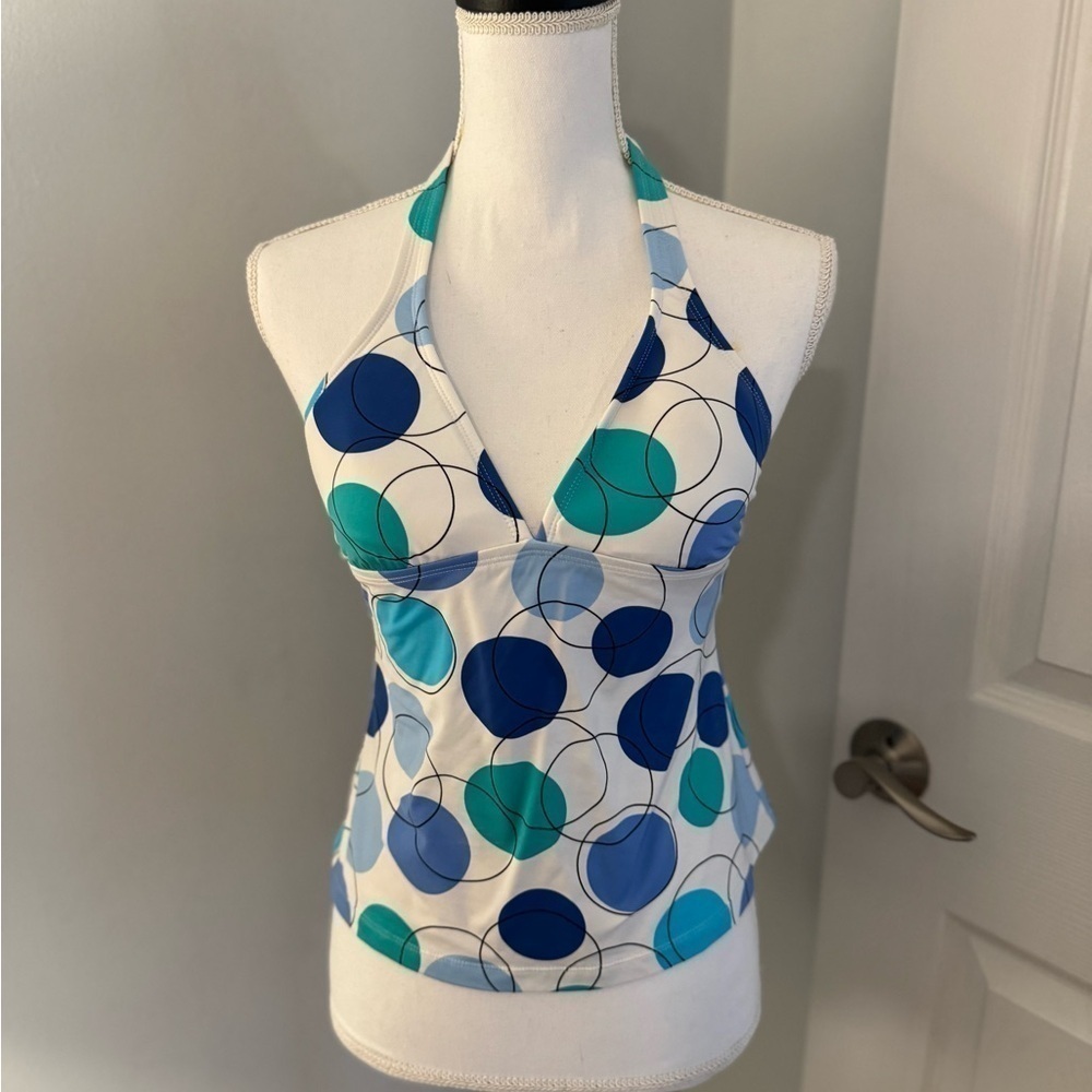 Jag tankini halter top. White/blues/green. Size M